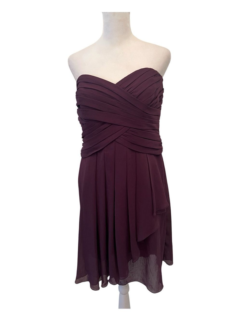 David’s Bridal Size 10 Strapless Pleated Plum Chiffon Dress Faint Spot on Back